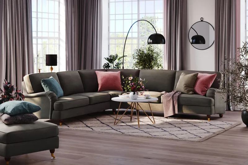 Howard Lyx 6-istuttava Vasenkätinen L-muotoinen Kulmasohva Manchester - Tummanharmaa - Huonekalut - Sohva - Howard-sohvat