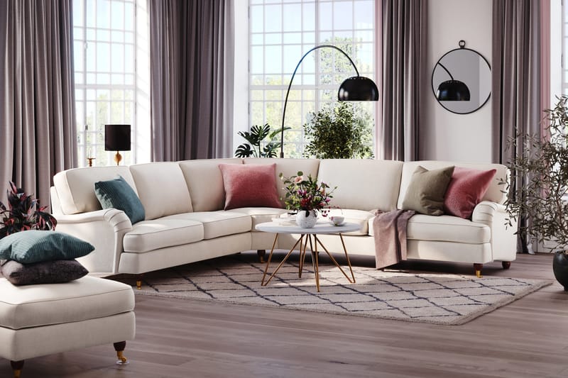 Howard Lyx 6-istuttava Vasenkätinen L-muotoinen Kulmasohva Sametti - Kermanvalkoinen - Huonekalut - Sohva - Howard-sohvat