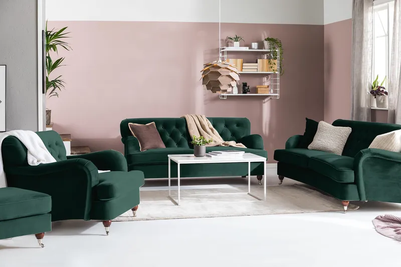 Howard Riviera 3-istuttava Kaareva Samettisohva - Vihreä - Huonekalut - Sohva - Howard-sohvat