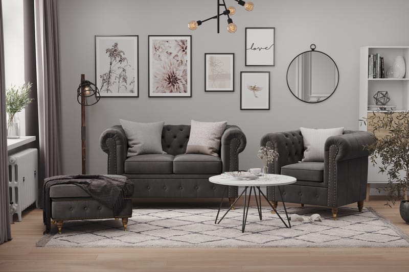 Samettisohva Chester Deluxe 2:n ist - Harmaa - Huonekalut - Sohva - Howard-sohvat