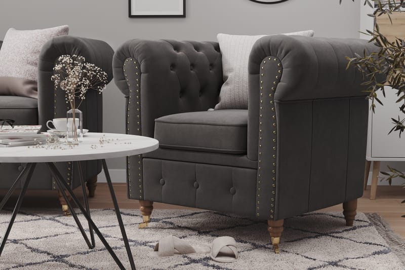 Samettisohva Chester Deluxe 2:n ist - Harmaa - Huonekalut - Sohva - Howard-sohvat