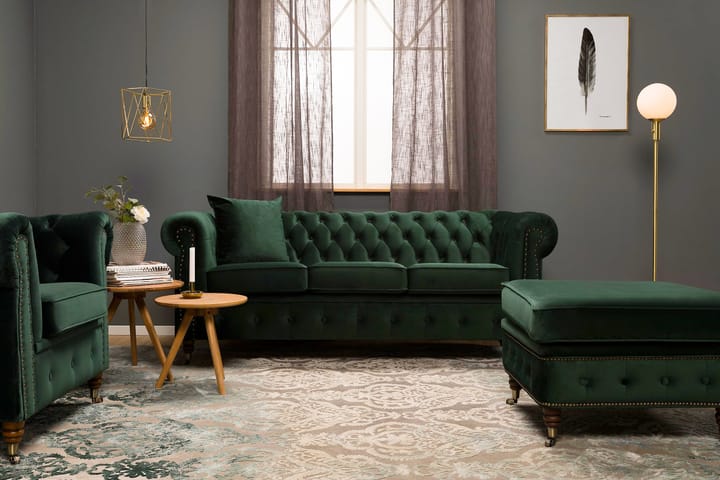 Samettisohva Chester Deluxe 3:n ist - Tummanvihreä - 3:n istuttava sohva - Howard-sohvat - Samettisohva