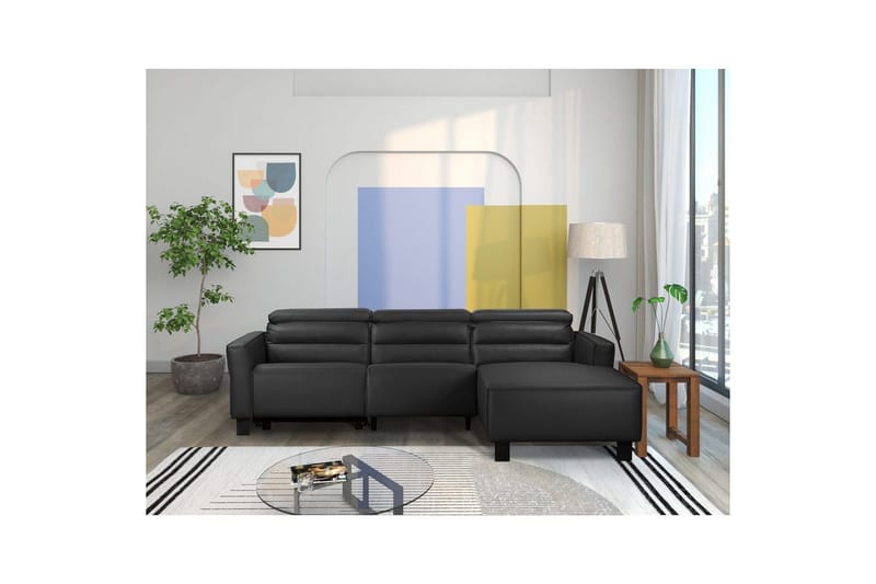 Kulmarecliner-sohva Loft24 Kulmasohva Loft24 Carpari manuaalisella recliner-toiminnolla Musta Oikeakätinen Belfast-kangas - Huonekalut - Sohva - Nahkasohva