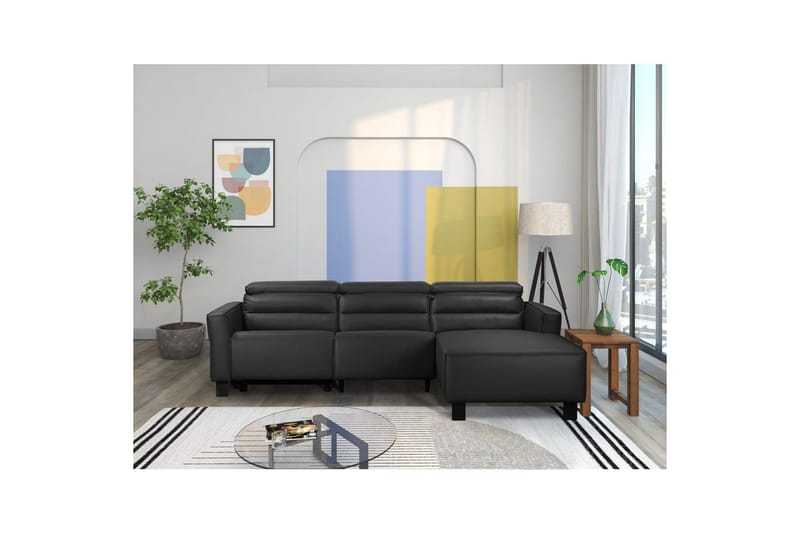 Kulmarecliner-sohva Loft24 Kulmasohva Loft24 Carpari manuaalisella recliner-toiminnolla Musta Oikeakätinen Keinonahka - Huonekalut - Sohva - Nahkasohva