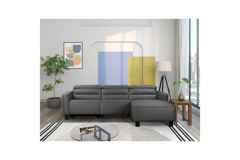 Kulmarecliner-sohva Loft24 Kulmasohva Loft24 Carpari sähköisellä lepotuolilla Harmaa Oikeakätinen Keinonahka - Huonekalut - Sohva - Mekanismisohva