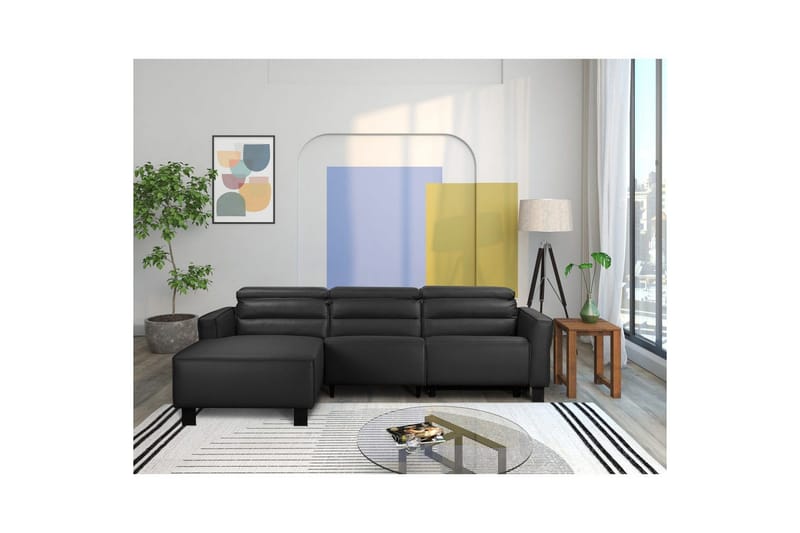 Kulmarecliner-sohva Loft24 Kulmasohva Loft24 Carpari sähköisellä lepotuolilla Musta Vasenkätinen Keinonahka - Huonekalut - Sohva - Nahkasohva