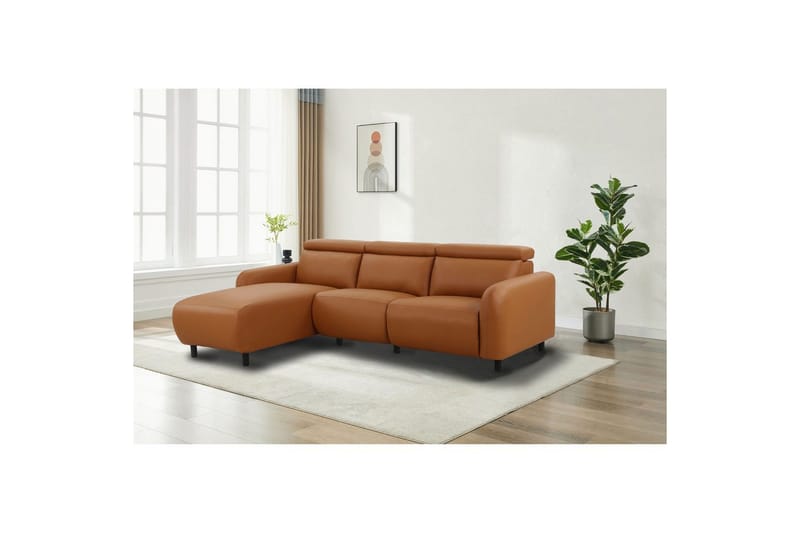 Kulmarecliner-sohva Loft24 Kulmasohva Loft24 Skaane sähköisellä lepotuolilla Ruskea Vasenkätinen Keinonahka - Huonekalut - Sohva - Nahkasohva