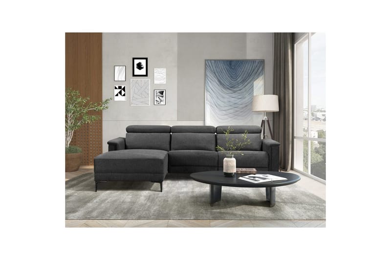 Kulmasohva 3-istuttava Lund Antrasiitti, Belfast-kangas, Vasen Manuaalinen Levitettävä Tuoli - Antrasiitti, Belfast-kangas, Vasen Manuaalinen Levitettävä Tuoli - Huonekalut - Sohva - Mekanismisohva