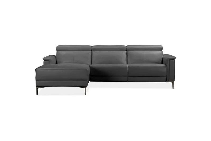 Kulmasohva 3-istuttava Lund Harmaa, Nahka/PU, Vasen Sähkökäyttöinen Levitettävä Tuoli - Harmaa, Nahka/PU, Vasen Sähkökäyttöinen Levitettävä Tuoli - Huonekalut - Sohva - Nahkasohva