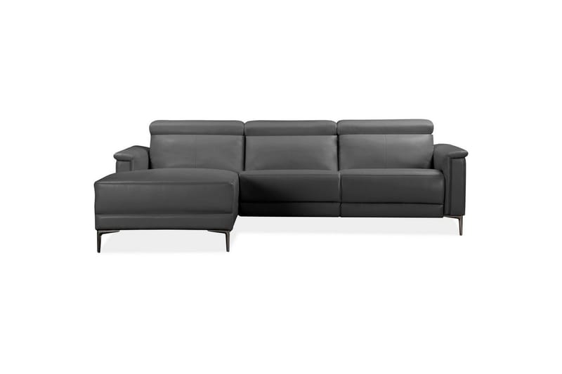 Kulmasohva 3-istuttava Lund Harmaa, Nahka/PU, Vasen Sähkökäyttöinen Levitettävä Tuoli - Harmaa, Nahka/PU, Vasen Sähkökäyttöinen Levitettävä Tuoli - Huonekalut - Sohva - Nahkasohva