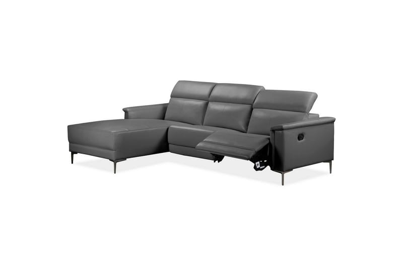 Kulmasohva 3-istuttava Lund Harmaa, PU, Vasen Manuaalinen Levitettävä Tuoli - Harmaa, PU, Vasen Manuaalinen Levitettävä Tuoli - Huonekalut - Sohva - Nahkasohva