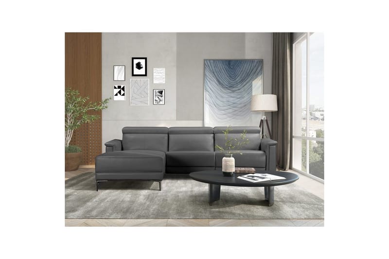 Kulmasohva 3-istuttava Lund Harmaa, PU, Vasen Manuaalinen Levitettävä Tuoli - Harmaa, PU, Vasen Manuaalinen Levitettävä Tuoli - Huonekalut - Sohva - Nahkasohva