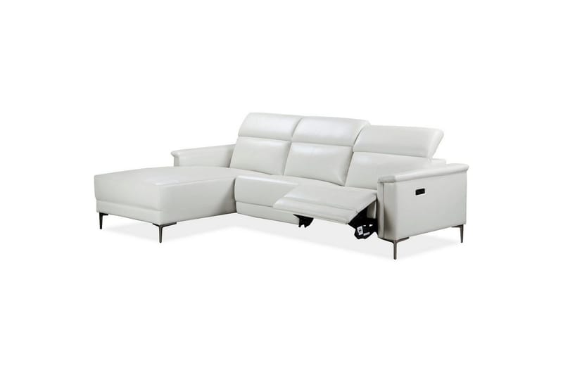 Kulmasohva 3-istuttava Lund Kermanvärinen, PU, Vasen Sähkökäyttöinen Levitettävä Tuoli - Kermanvärinen, PU, Vasen Sähkökäyttöinen Levitettävä Tuoli - Huonekalut - Sohva - Nahkasohva