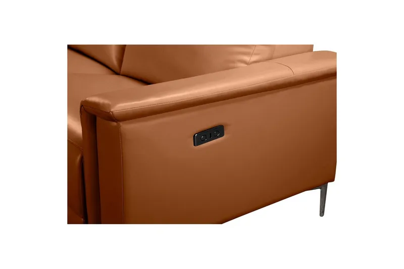 Kulmasohva 3-istuttava Lund Konjakki, Nahka/PU, Vasen Sähkökäyttöinen Levitettävä Tuoli - Konjakki, Nahka/PU, Vasen Sähkökäyttöinen Levitettävä Tuoli - Huonekalut - Sohva - Nahkasohva