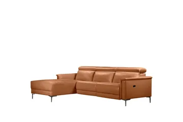 Kulmasohva 3-istuttava Lund Konjakki, Nahka/PU, Vasen Sähkökäyttöinen Levitettävä Tuoli