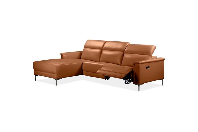 Kulmasohva 3-istuttava Lund Konjakki, Nahka/PU, Vasen Sähkökäyttöinen Levitettävä Tuoli - Konjakki, Nahka/PU, Vasen Sähkökäyttöinen Levitettävä Tuoli - Huonekalut - Sohva - Nahkasohva