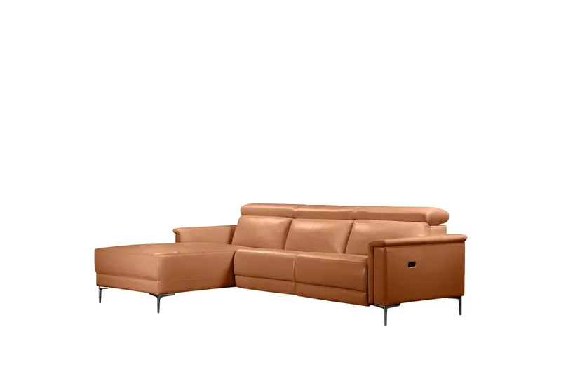 Kulmasohva 3-istuttava Lund Konjakki, PU, Vasen Sähkökäyttöinen Levitettävä Tuoli - Konjakki, PU, Vasen Sähkökäyttöinen Levitettävä Tuoli - Huonekalut - Sohva - Nahkasohva