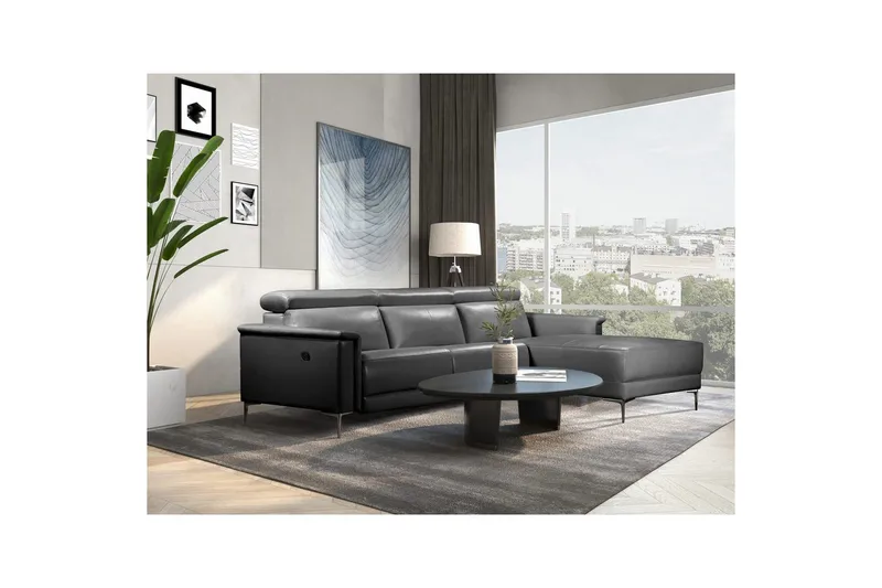 Kulmasohva 3-istuttava Lund Musta, Nahka/PU, Manuaalinen oikea lepohuone - Musta, Nahka/PU, Manuaalinen oikea lepohuone - Huonekalut - Sohva - Nahkasohva