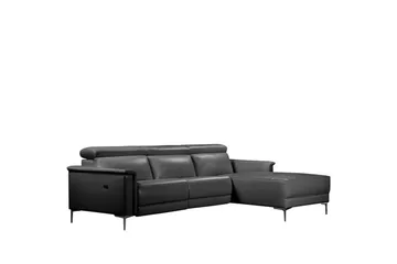 Kulmasohva 3-istuttava Lund Musta, Nahka/PU, Sähköinen oikea lepohuone