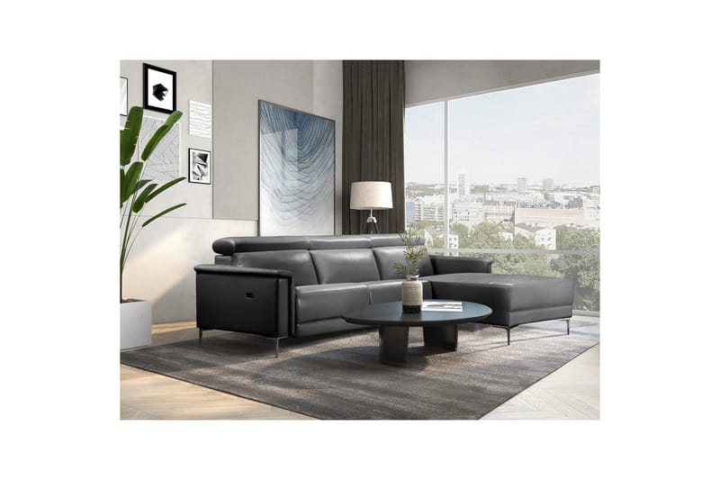 Kulmasohva 3-istuttava Lund Musta, Nahka/PU, Sähköinen oikea lepohuone - Musta, Nahka/PU, Sähköinen oikea lepohuone - Huonekalut - Sohva - Nahkasohva