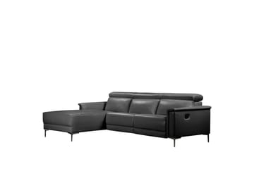 Kulmasohva 3-istuttava Lund Musta, Nahka/PU, Vasen Manuaalinen Levitettävä Tuoli