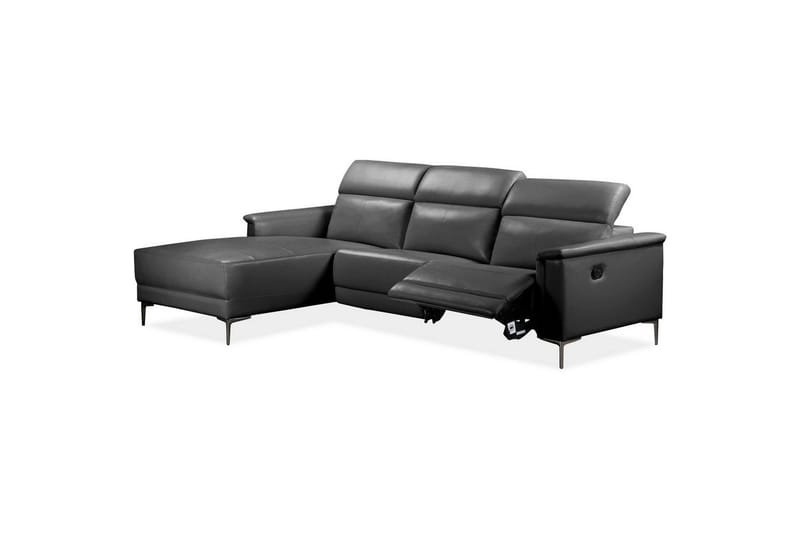 Kulmasohva 3-istuttava Lund Musta, Nahka/PU, Vasen Manuaalinen Levitettävä Tuoli - Musta, Nahka/PU, Vasen Manuaalinen Levitettävä Tuoli - Huonekalut - Sohva - Nahkasohva