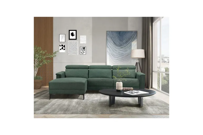 Kulmasohva 3-istuttava Lund Tummanvihreä, Belfast-kangas, Vasen Manuaalinen Levitettävä Tuoli - Tummanvihreä, Belfast-kangas, Vasen Manuaalinen Levitettävä Tuoli - Huonekalut - Sohva - Mekanismisohva