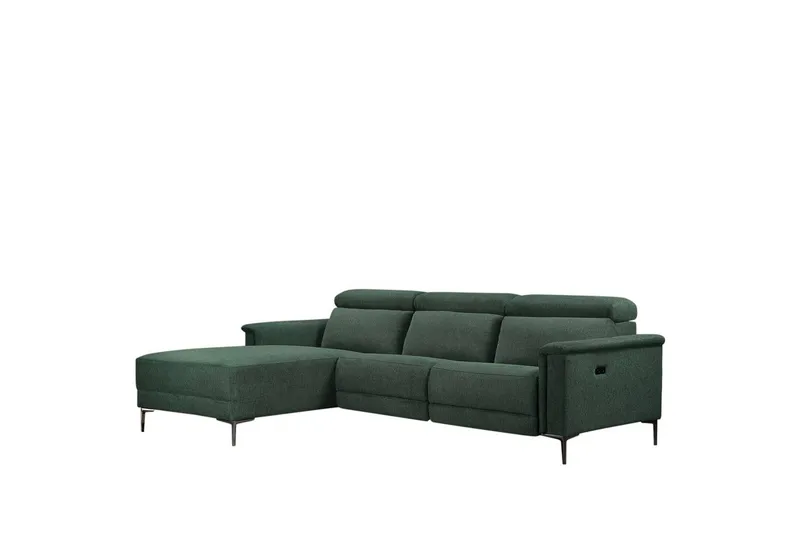 Kulmasohva 3-istuttava Lund Tummanvihreä, Belfast-kangas, Vasen Sähkökäyttöinen Levitettävä Tuoli - Tummanvihreä, Belfast-kangas, Vasen Sähkökäyttöinen Levitettävä Tuoli - Huonekalut - Sohva - Mekanismisohva