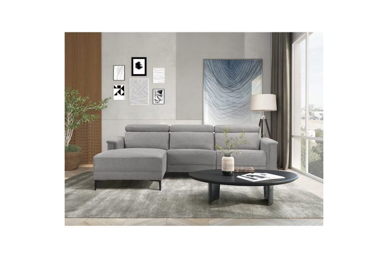 Kulmasohva 3-istuttava Lund Vaaleanharmaa, Belfast-kangas, Vasen Sähkökäyttöinen Levitettävä Tuoli - Vaaleanharmaa, Belfast-kangas, Vasen Sähkökäyttöinen Levitettävä Tuoli - Huonekalut - Sohva - Mekanismisohva