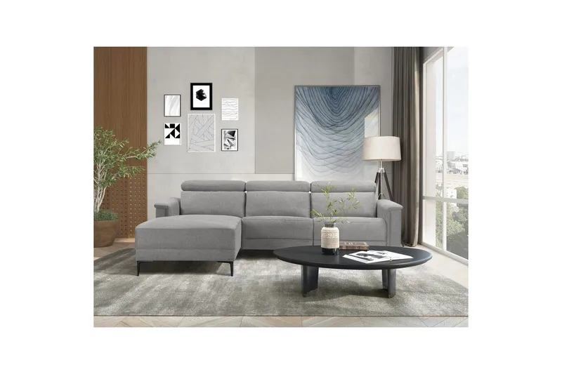 Kulmasohva 3-istuttava Lund Vaaleanharmaa, Belfast-kangas, Vasen Sähkökäyttöinen Levitettävä Tuoli - Vaaleanharmaa, Belfast-kangas, Vasen Sähkökäyttöinen Levitettävä Tuoli - Huonekalut - Sohva - Mekanismisohva