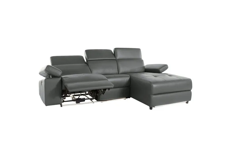 Kulmasohva 3-istuttava Rayland Harmaa, Nahka/PU, Sähköinen oikea lepohuone - Harmaa, Nahka/PU, Sähköinen oikea lepohuone - Huonekalut - Sohva - Nahkasohva