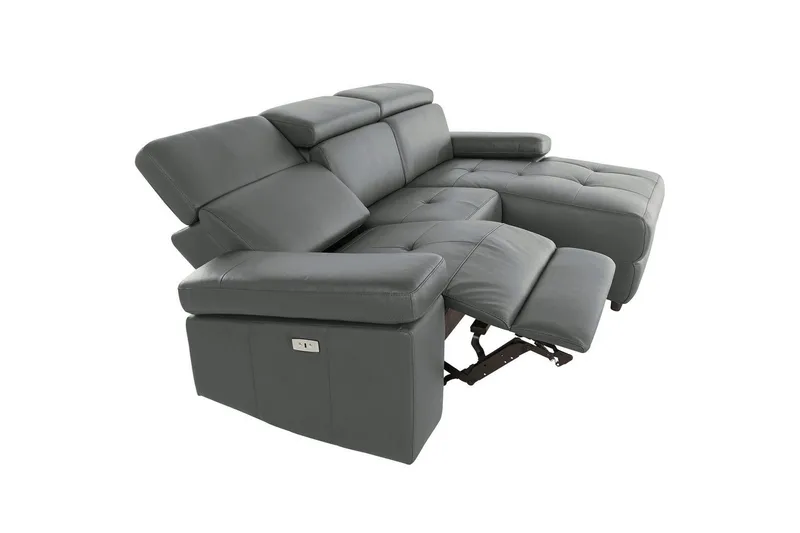 Kulmasohva 3-istuttava Rayland Harmaa, Nahka/PU, Sähköinen oikea lepohuone - Harmaa, Nahka/PU, Sähköinen oikea lepohuone - Huonekalut - Sohva - Nahkasohva