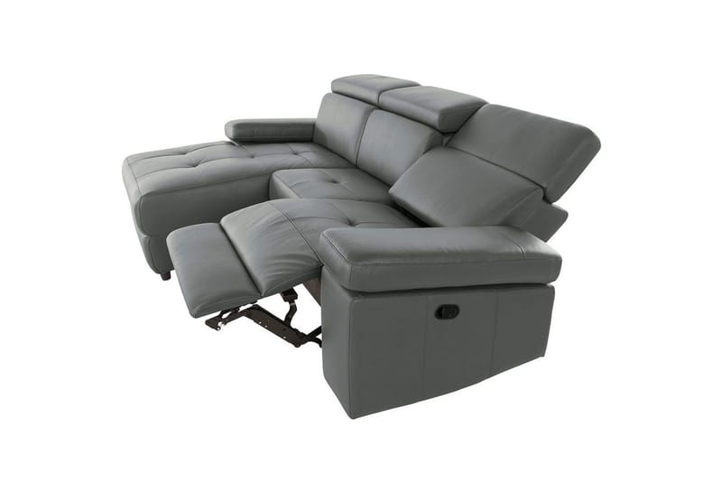 Kulmasohva 3-istuttava Rayland Harmaa, Nahka/PU, Vasen Manuaalinen Levitettävä Tuoli - Harmaa, Nahka/PU, Vasen Manuaalinen Levitettävä Tuoli - Huonekalut - Sohva - Nahkasohva