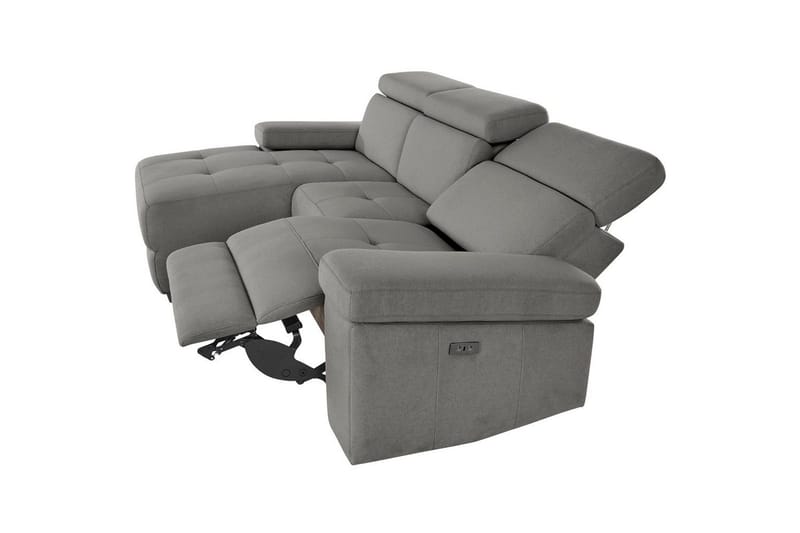 Kulmasohva 3-istuttava Rayland Harmaa, Sunday-kangas, Vasen Sähkökäyttöinen Levitettävä Tuoli - Harmaa, Sunday-kangas, Vasen Sähkökäyttöinen Levitettävä Tuoli - Huonekalut - Sohva - Mekanismisohva