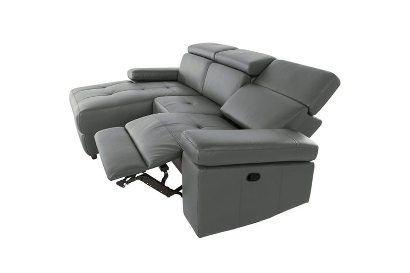 Kulmasohva 3-istuttava Rayland Harmaa, PU, Vasen Manuaalinen Levitettävä Tuoli - Harmaa, PU, Vasen Manuaalinen Levitettävä Tuoli - Huonekalut - Sohva - Nahkasohva