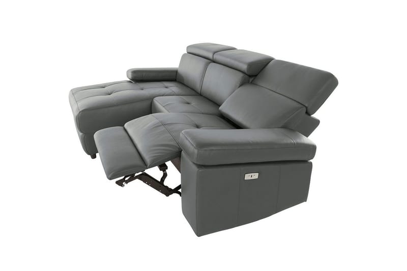 Kulmasohva 3-istuttava Rayland Harmaa, PU, Vasen Sähkökäyttöinen Levitettävä Tuoli - Harmaa, PU, Vasen Sähkökäyttöinen Levitettävä Tuoli - Huonekalut - Sohva - Nahkasohva