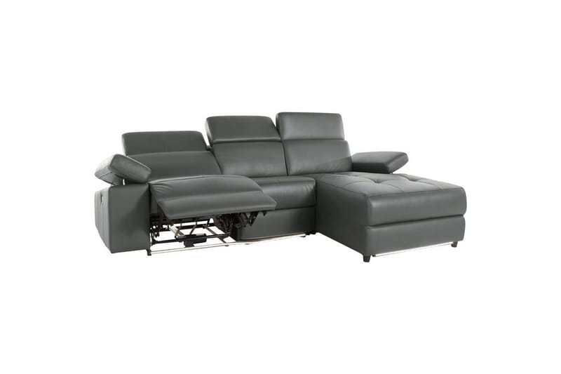 Kulmasohva 3-istuttava Rayland Harmaa, PU, Sähköinen oikea lepohuone - Harmaa, PU, Sähköinen oikea lepohuone - Huonekalut - Sohva - Nahkasohva