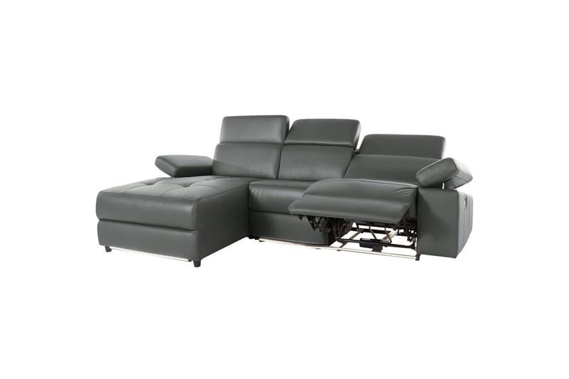 Kulmasohva 3-istuttava Rayland Harmaa, PU, Vasen Sähkökäyttöinen Levitettävä Tuoli - Harmaa, PU, Vasen Sähkökäyttöinen Levitettävä Tuoli - Huonekalut - Sohva - Nahkasohva