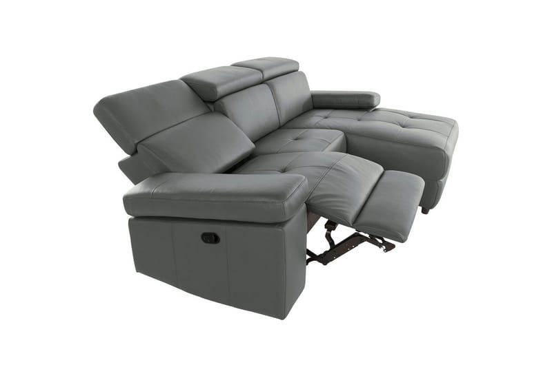 Kulmasohva 3-istuttava Rayland Harmaa, PU, Manuaalinen oikea lepohuone - Harmaa, PU, Manuaalinen oikea lepohuone - Huonekalut - Sohva - Nahkasohva