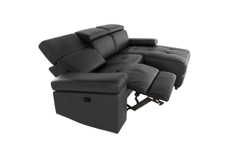 Kulmasohva 3-istuttava Rayland Musta, Nahka/PU, Manuaalinen oikea lepohuone - Musta, Nahka/PU, Manuaalinen oikea lepohuone - Huonekalut - Sohva - Nahkasohva