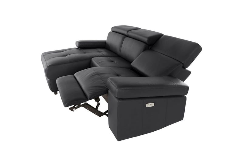 Kulmasohva 3-istuttava Rayland Musta, PU, Vasen Sähkökäyttöinen Levitettävä Tuoli - Musta, PU, Vasen Sähkökäyttöinen Levitettävä Tuoli - Huonekalut - Sohva - Nahkasohva