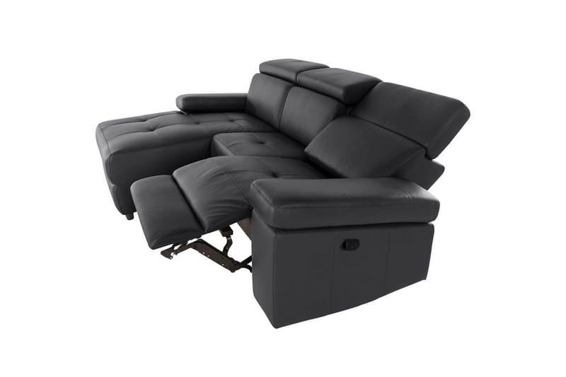 Kulmasohva 3-istuttava Rayland Musta, PU, Vasen Manuaalinen Levitettävä Tuoli - Musta, PU, Vasen Manuaalinen Levitettävä Tuoli - Huonekalut - Sohva - Nahkasohva