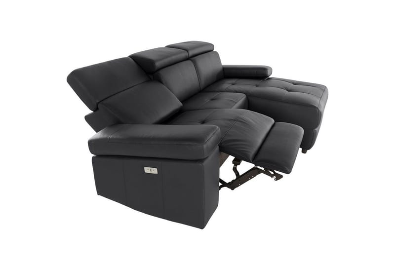 Kulmasohva 3-istuttava Rayland Musta, PU, Sähköinen oikea lepohuone - Musta, PU, Sähköinen oikea lepohuone - Huonekalut - Sohva - Nahkasohva