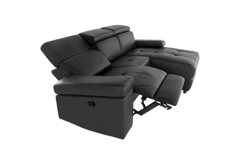 Kulmasohva 3-istuttava Rayland Musta, PU, Manuaalinen oikea lepohuone - Musta, PU, Manuaalinen oikea lepohuone - Huonekalut - Sohva - Nahkasohva