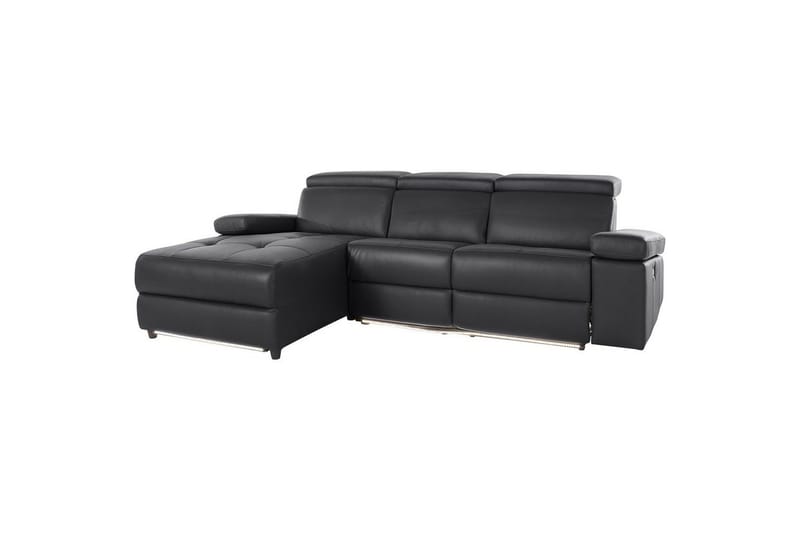 Kulmasohva 3-istuttava Rayland Musta, PU, Vasen Sähkökäyttöinen Levitettävä Tuoli - Musta, PU, Vasen Sähkökäyttöinen Levitettävä Tuoli - Huonekalut - Sohva - Nahkasohva