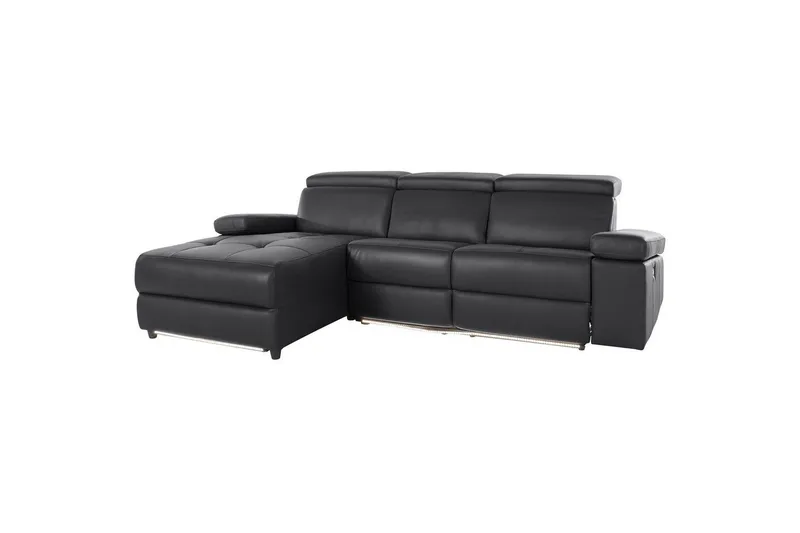 Kulmasohva 3-istuttava Rayland Musta, PU, Vasen Sähkökäyttöinen Levitettävä Tuoli, Musta, PU, Vasen Sähkökäyttöinen Levitettävä Tuoli