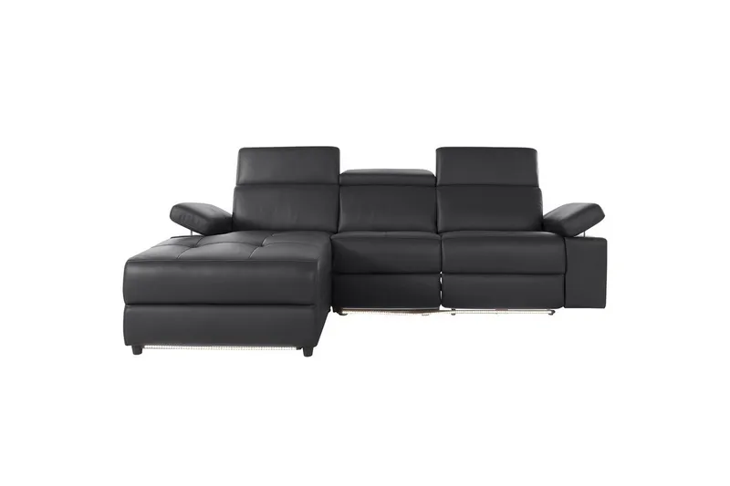 Kulmasohva 3-istuttava Rayland Musta, PU, Vasen Sähkökäyttöinen Levitettävä Tuoli - Musta, PU, Vasen Sähkökäyttöinen Levitettävä Tuoli - Huonekalut - Sohva - Nahkasohva