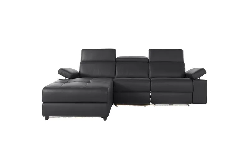 Kulmasohva 3-istuttava Rayland Musta, PU, Vasen Manuaalinen Levitettävä Tuoli - Musta, PU, Vasen Manuaalinen Levitettävä Tuoli - Huonekalut - Sohva - Nahkasohva