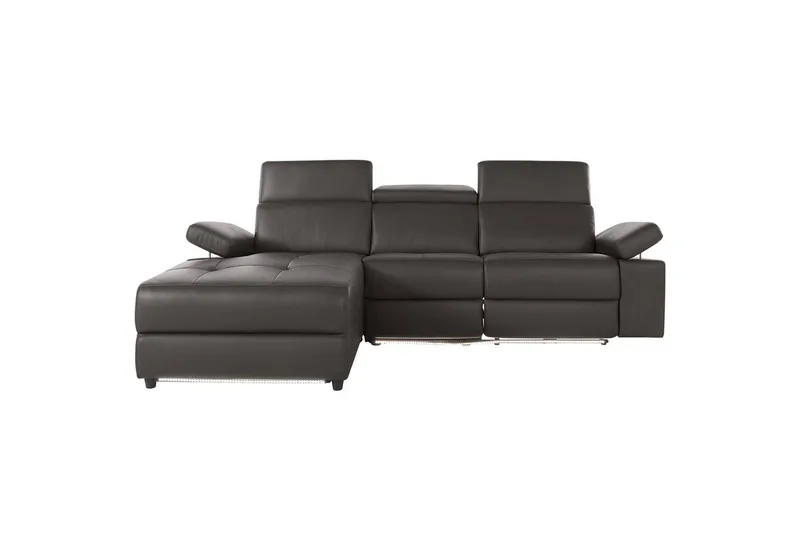 Kulmasohva 3-istuttava Rayland Ruskea, Nahka/PU, Vasen Sähkökäyttöinen Levitettävä Tuoli - Ruskea, Nahka/PU, Vasen Sähkökäyttöinen Levitettävä Tuoli - Huonekalut - Sohva - Nahkasohva