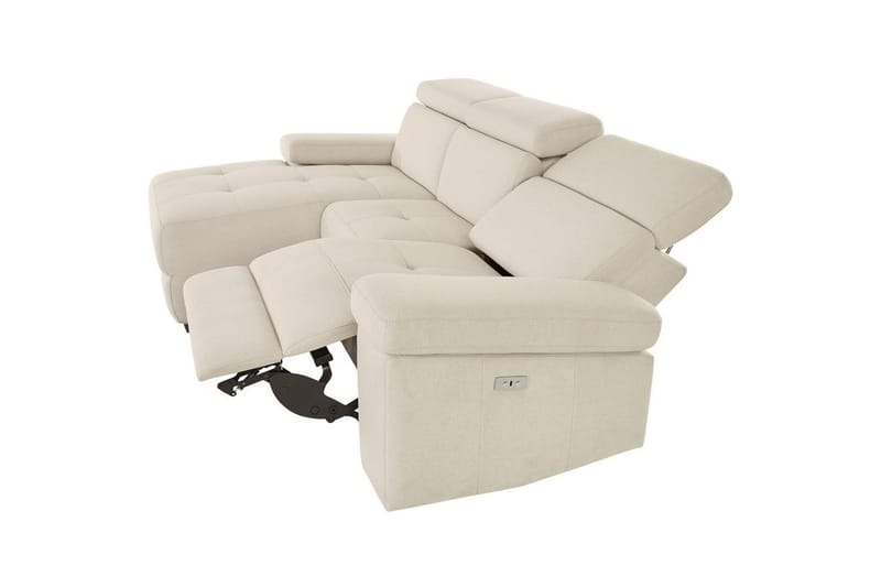 Kulmasohva 3-istuttava Rayland Valkoinen, Sunday-kangas, Vasen Sähkökäyttöinen Levitettävä Tuoli - Valkoinen, Sunday-kangas, Vasen Sähkökäyttöinen Levitettävä Tuoli - Huonekalut - Sohva - Mekanismisohva